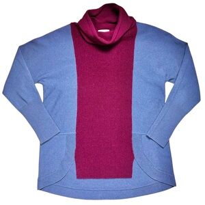 VTG Cashmere Merino Wool‎ Sweater Turtleneck Ribbed Burgundy Blue CARLISLE Sz M